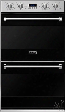 Viking Rvdoe330bk 30 Inch Double Electric Wall Oven With 4.3 Cu. Ft. Truconvec Convection Ovens, Self-clean, 10-pass Broiler, Concealed Bake Element, Meat Probe, Truglide Racks And Star-k Certified Sabbath Mode: Black