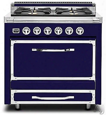 Viking Tuscany Series Tvdr3602gdb 36 Inch Pro-style Dual Fuel Range With 2 20,000 Watt Burners, 3.4 Cu. Ft. Convection Oven, Electric Griddle, Proofing Mode And Truglide Rack: Dark Blue