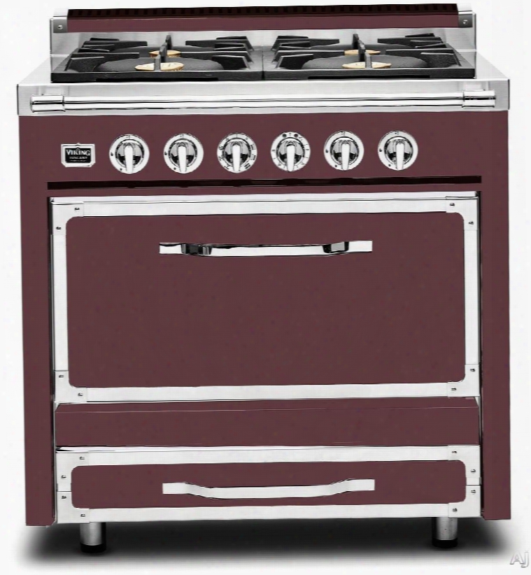 Viking Tscany Series Tvdr3604bbx 36 Inch Pro-style Dual Fuel Range With 4 20,000 Btu Burners, 3.4 Cu. Ft. Convection Oven, Proofing Mode And Truglide Rack: Bordeaux