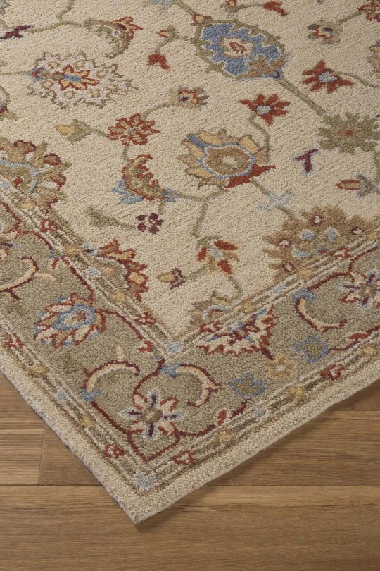 Yarber R401621 120" X 96" Large Size Rug With Persian Floral Design Hand-tufted 5-6mm Pile Height Wool Material And Backed With Cotton Latex In Sahara