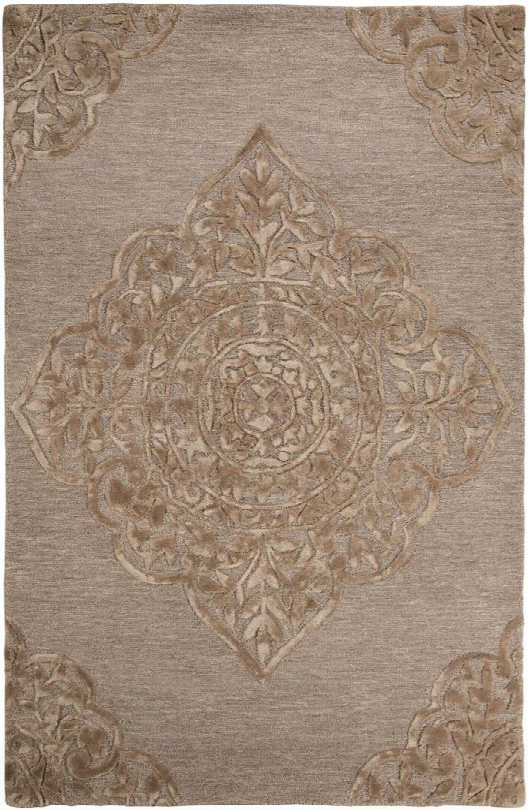 Zavier R401512 5' X 8' Medium Size Rug With Medallion Design Hand-tufted Wool And Viscose Blend Material And Backed With Cotton In Brown