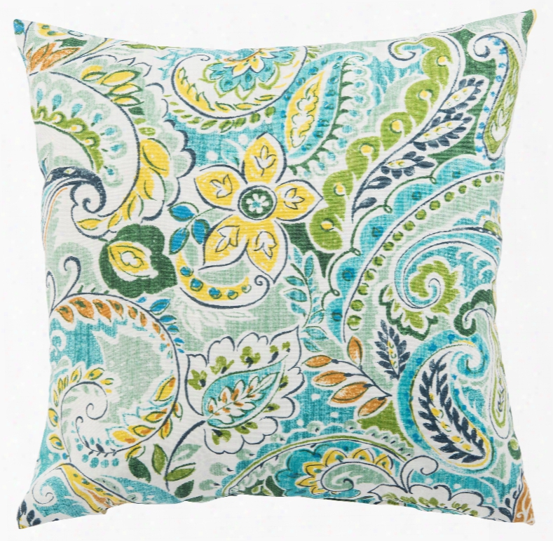 Blue & Green Floral Pezzola Franco Indoor/ Outdoor Throw Pillow Design By Jaipur