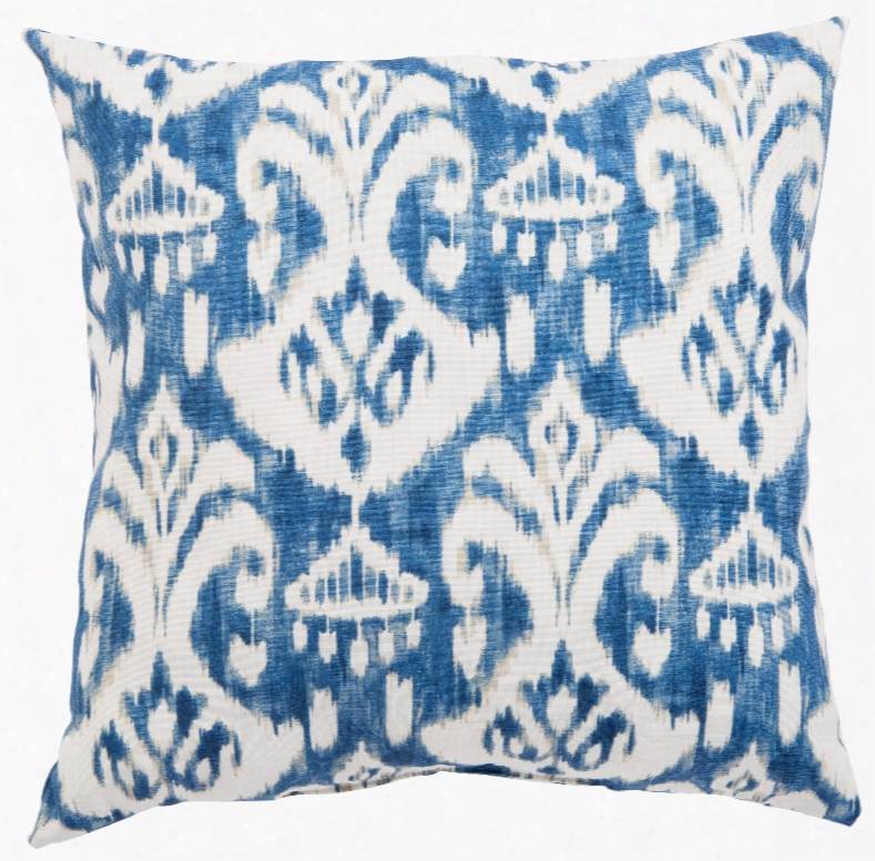 Blue & White Ikat Rivoli Fresco Indoor/ Outdoor Throw Pillow Design By Jaipur