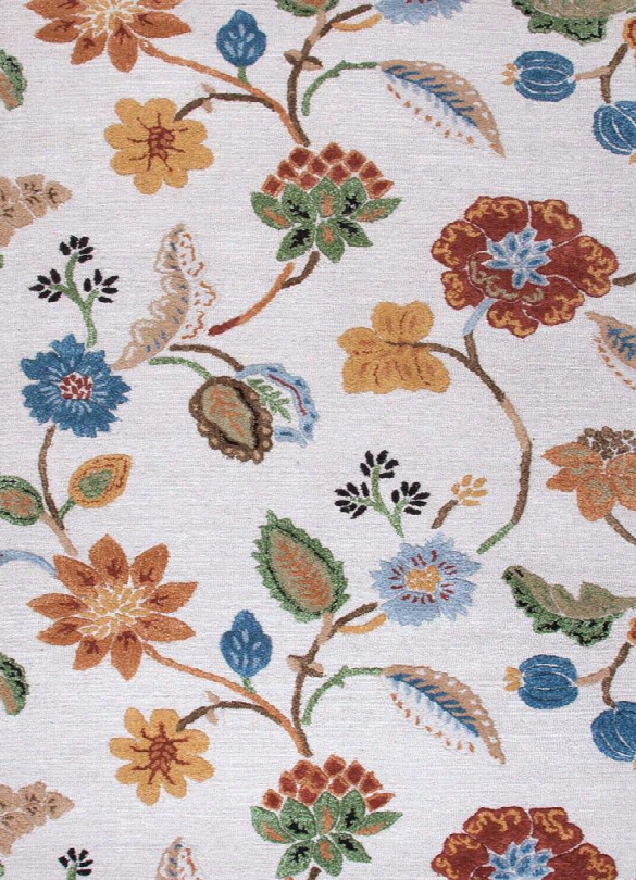 Blue Collection Garden Party Wool And Art Silk Area Rug In Antique White Design By Jaipur
