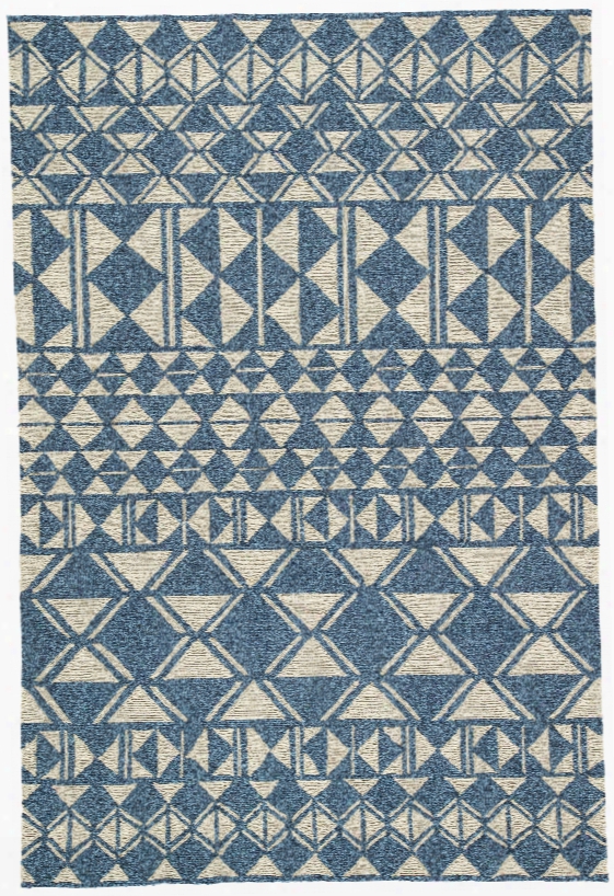 Botella Indoor/ Outdoor Geometric Blue & Cream Area Rug Design By Jaipur