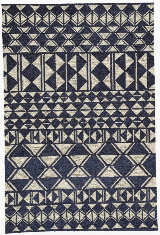 Botella Indoor/ Outdoor Geometric Navy & Cream Area Rug Design By Jaipur