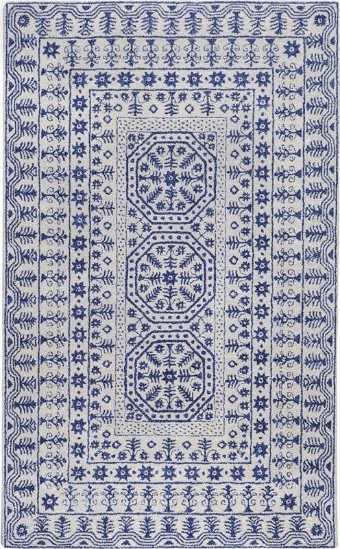 Smithsonian Collection New Zealand Wool Area Rug In Dark Slate Blue And Ivory Design By Smithsonian