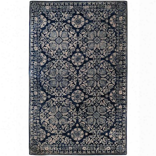 Smithsonian Collection Wool Area Rug In Dark Slate Blue, Dove Grey, And Parchment Design By Smithsonian