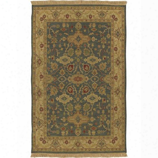 Soumek Collection 100% Wool Area Rug In Blue, Beige, And Burgandy Design By Surya