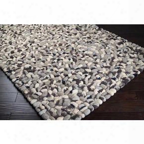 Summit Collection New Zealand Felted Wool Area Rug In Charcoal Grey, Dark Lavender Grey, And Winter White Design By Surya