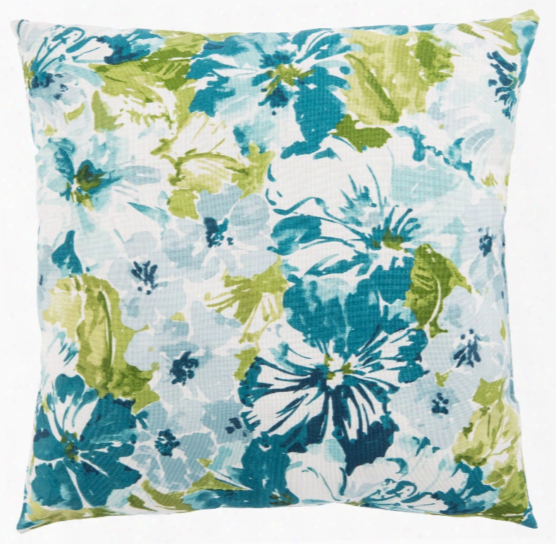 Teal & Green Floral Summer Garden Indoor/ Outdoor Throw Pillow Design By Jaipur