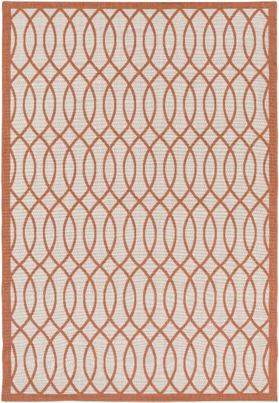 Terrace Outdoor Rug In Burnt Orange &  White Design By Candice Olson