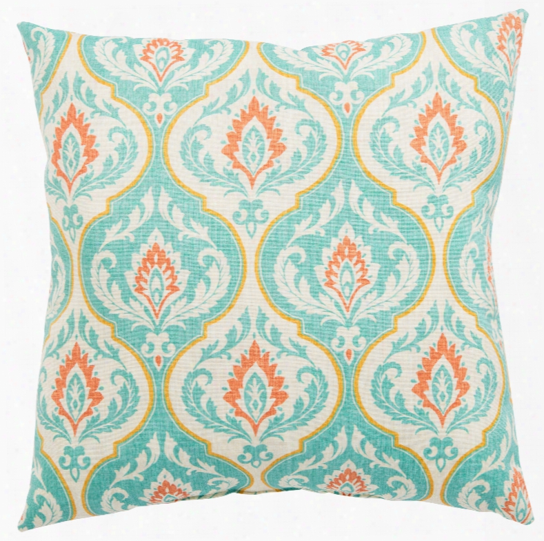 Turquoise & Orange Medallion Ragone Fresco Indoor/ Outdoor Throw Pillow Design By Jaipur