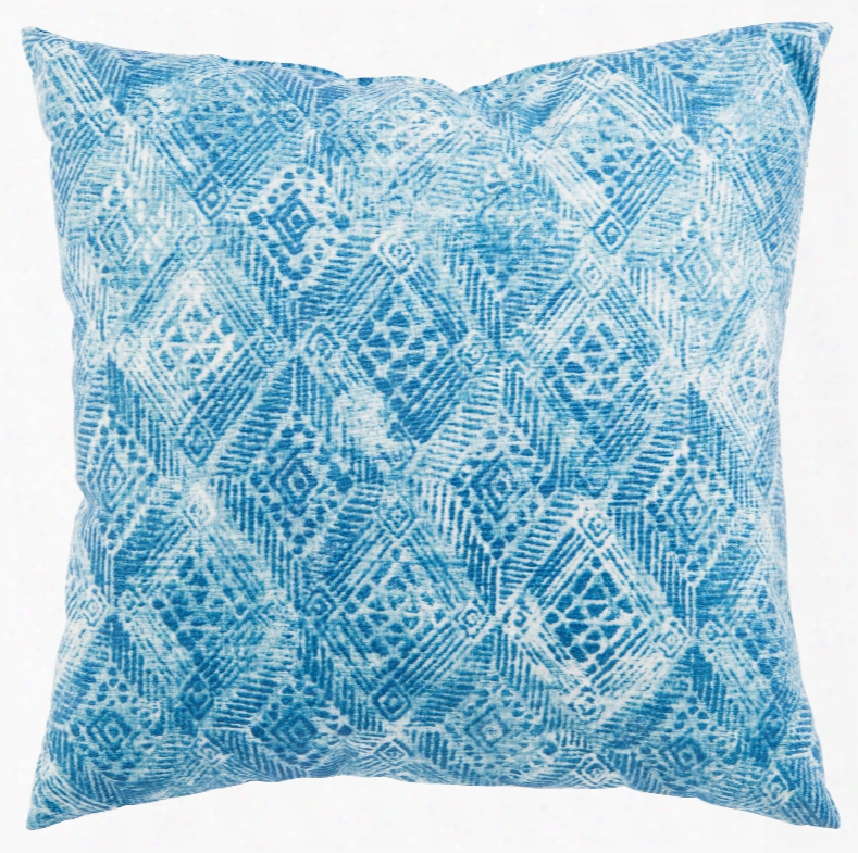 White & Blue Ikat Darrow Fresco Indoor/ Outoor Throw Pillow Design By Jaipur