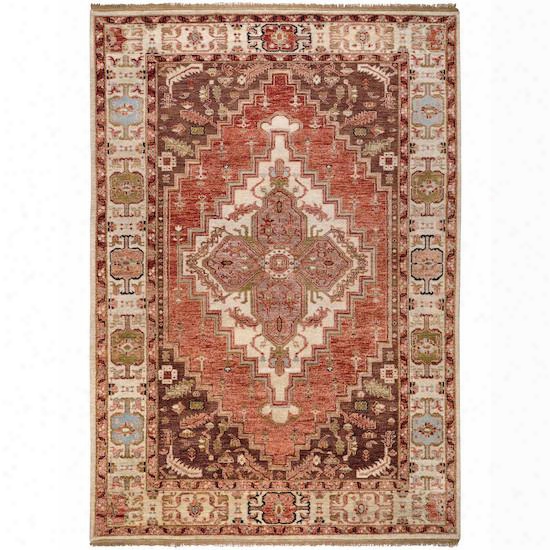 Zeus Collection 100% Wool Area Rug In Terra Cotta, Cinnamon Spice, And Tea Leaves Design By Surya