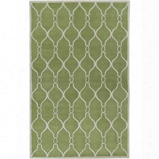 Zuna Collection New Zealand Wool Area Rug In Palm Green And Ivory Design By Jill Rosenwald