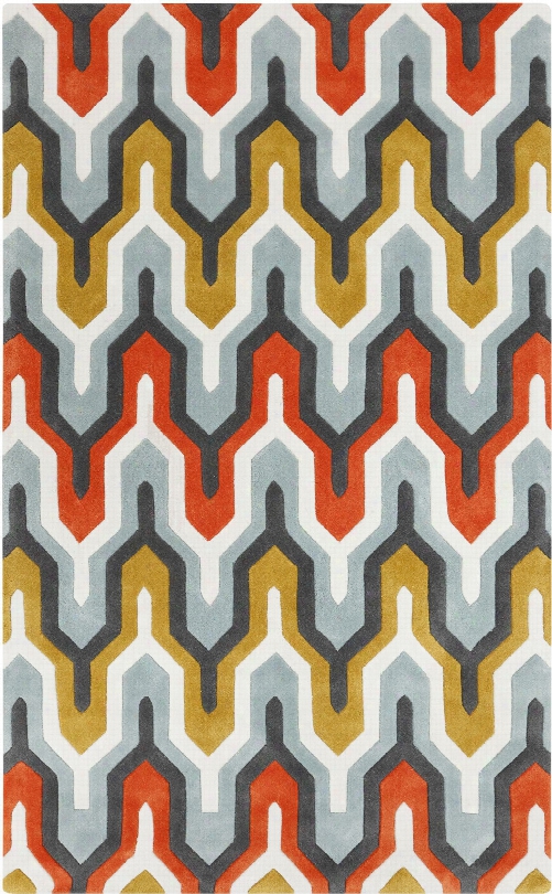 Cosmopolitan Collection Area Rug In Orange-red And Pewter Design By Surya