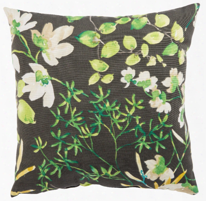 Dark Gray & Green Floral Gazebo Indoor/ Outdoor Throw Pillow Design By Jaipur