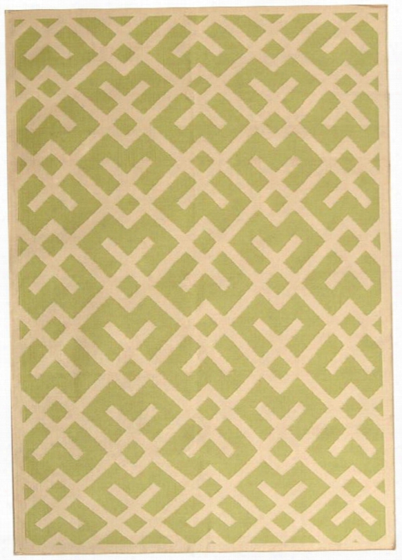 Dhurries Collection Area Rug In Light Green And Ivory Design By Saafavieh